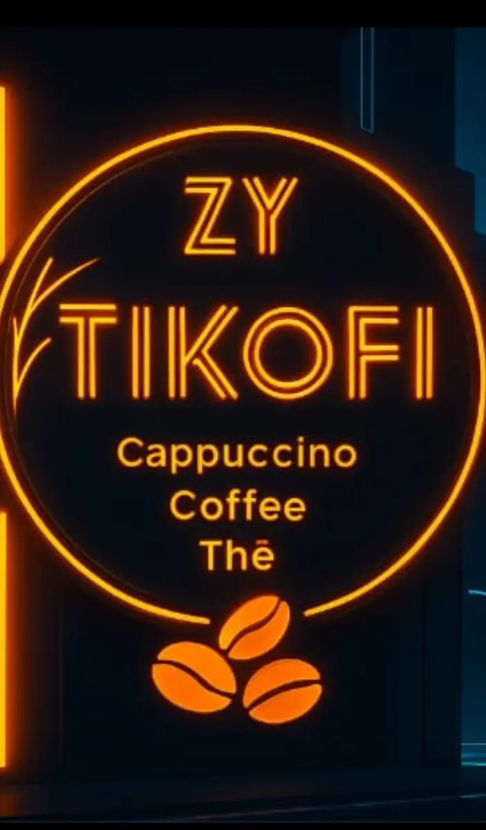 Enseigne néon ZY TIKOFI — Cappuccino, Coffee, Thé